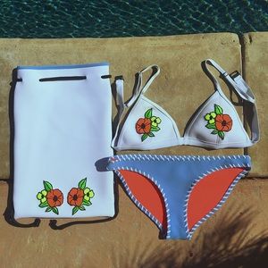 “The Dree” Flower Embroidered Triangl Bikini